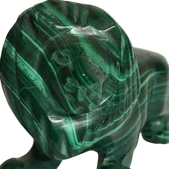 MALACHITE Hand-Carved Lion Figurine Zaire Congo 3" Crystal Healing Protection - Picture 1 of 8